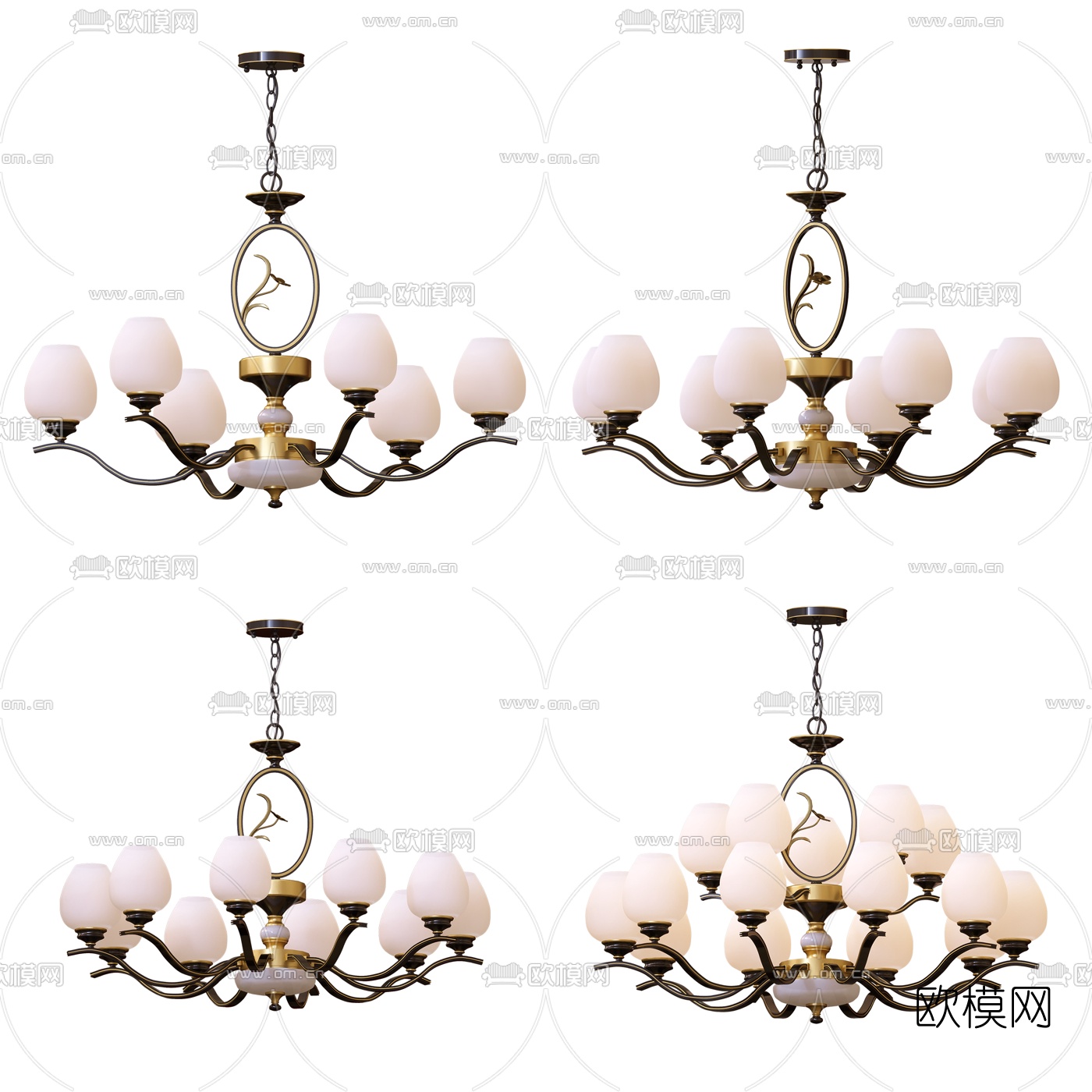 新中式轻奢多头吊灯3d模型下载（渲染图1）