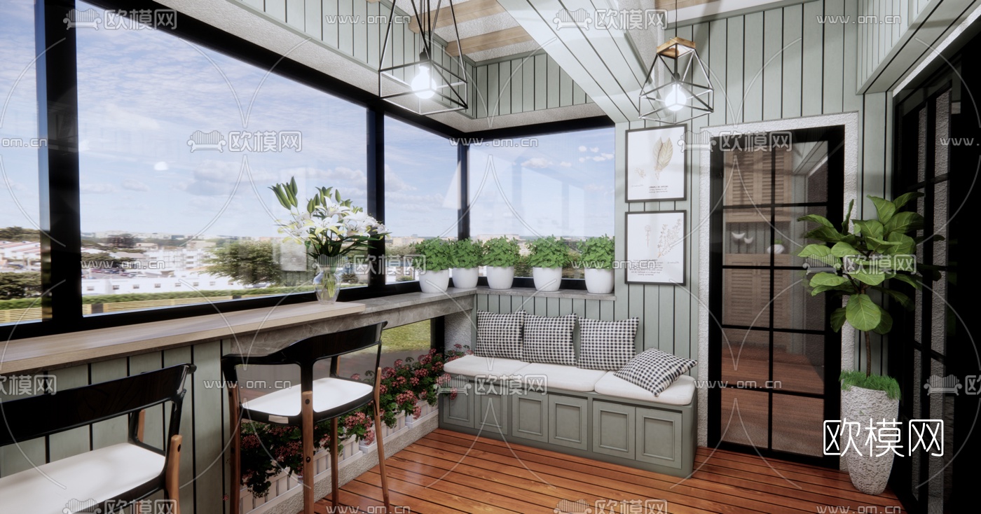 北欧阳台书吧su模型下载（渲染图3）