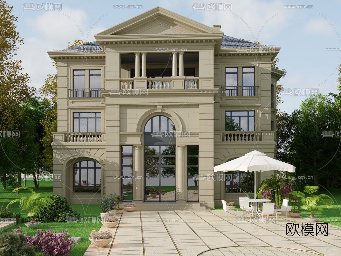 欧式独栋别墅外观3d模型下载