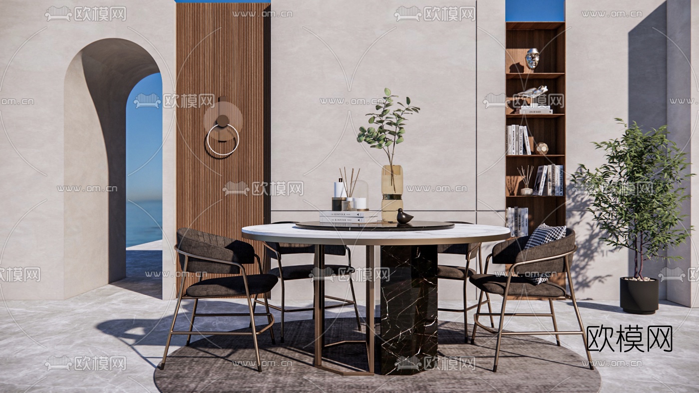 现代轻奢餐桌椅su模型下载（渲染图1）