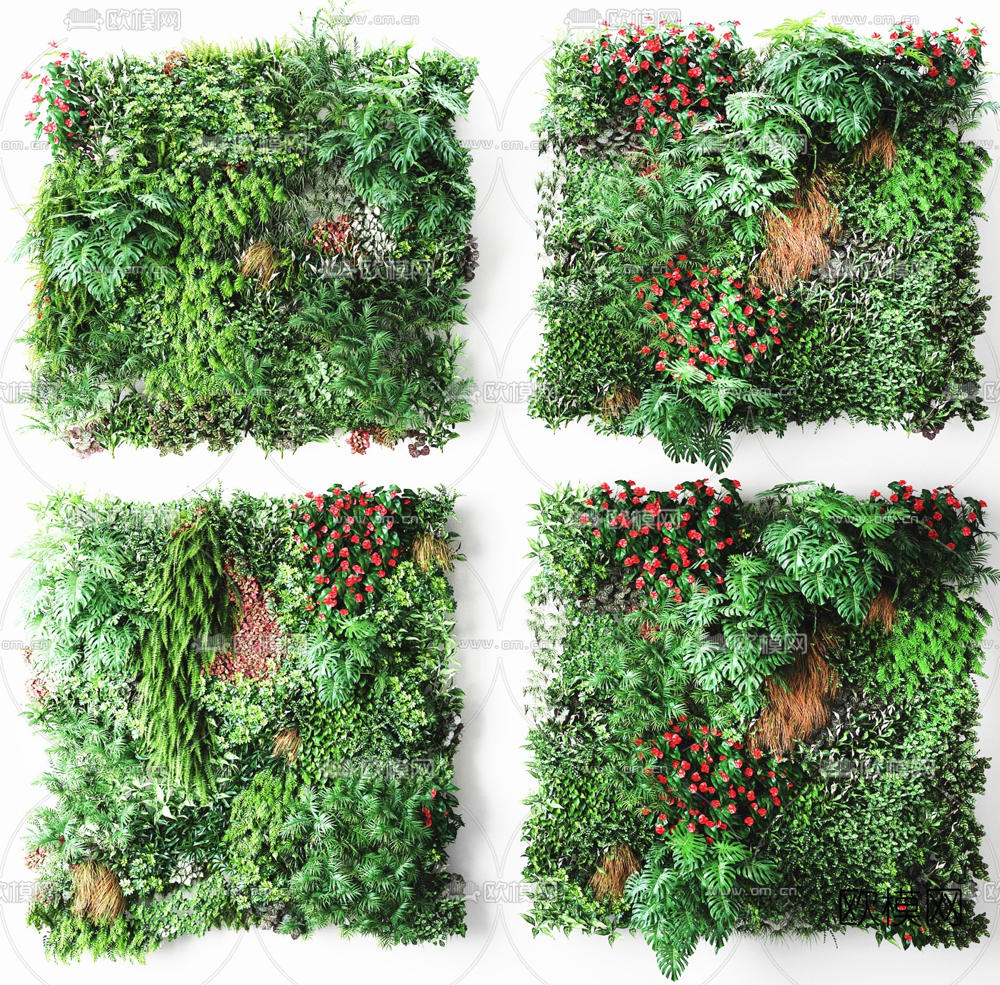 现代绿植花草植物墙3d模型