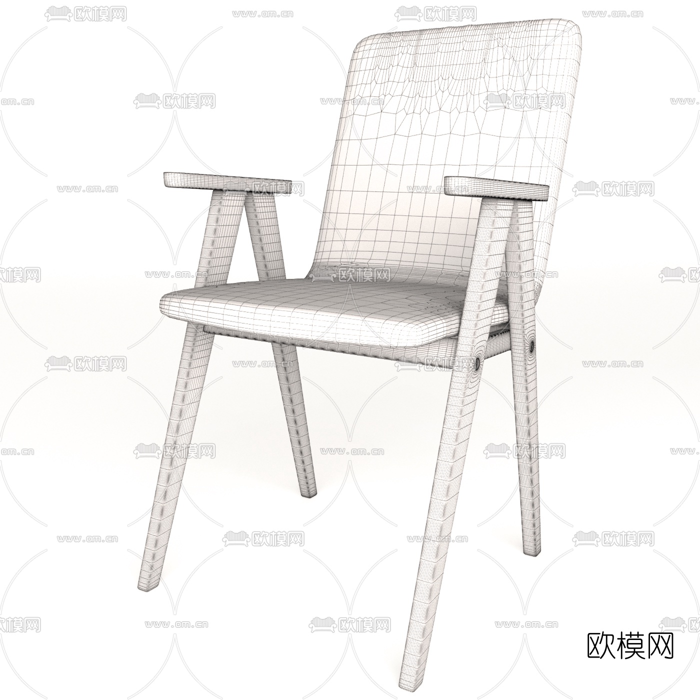 现代原木单椅3d模型下载（渲染图2）