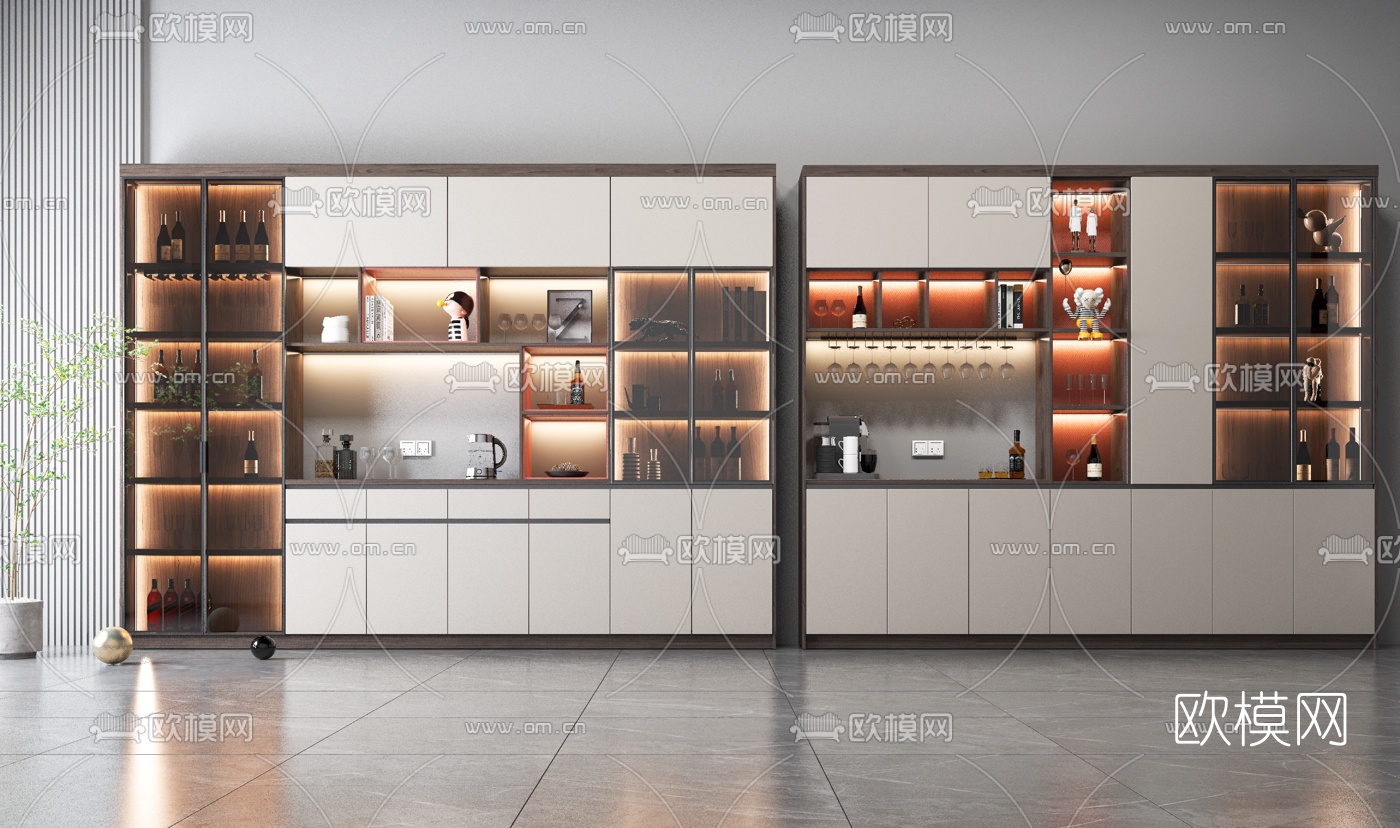 现代装饰酒柜su模型下载（渲染图1）