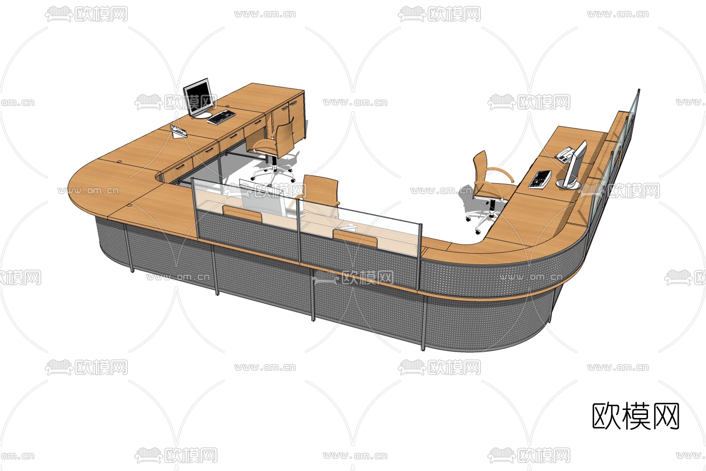 现代接待台免费su模型下载