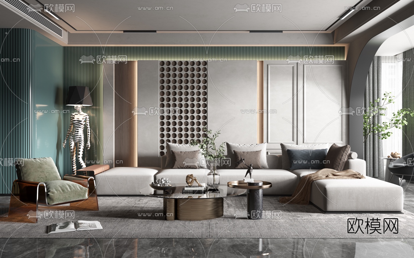 现代布艺转角沙发组合3d模型下载