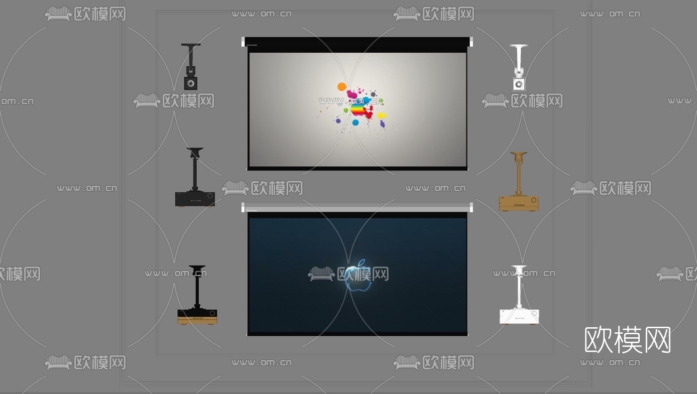 现代投影幕布投影仪su模型下载（渲染图2）