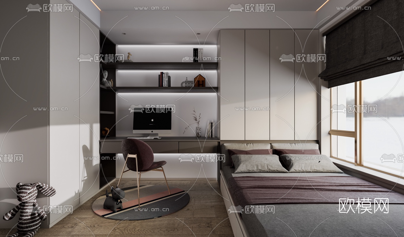 现代简约榻榻米卧室su模型