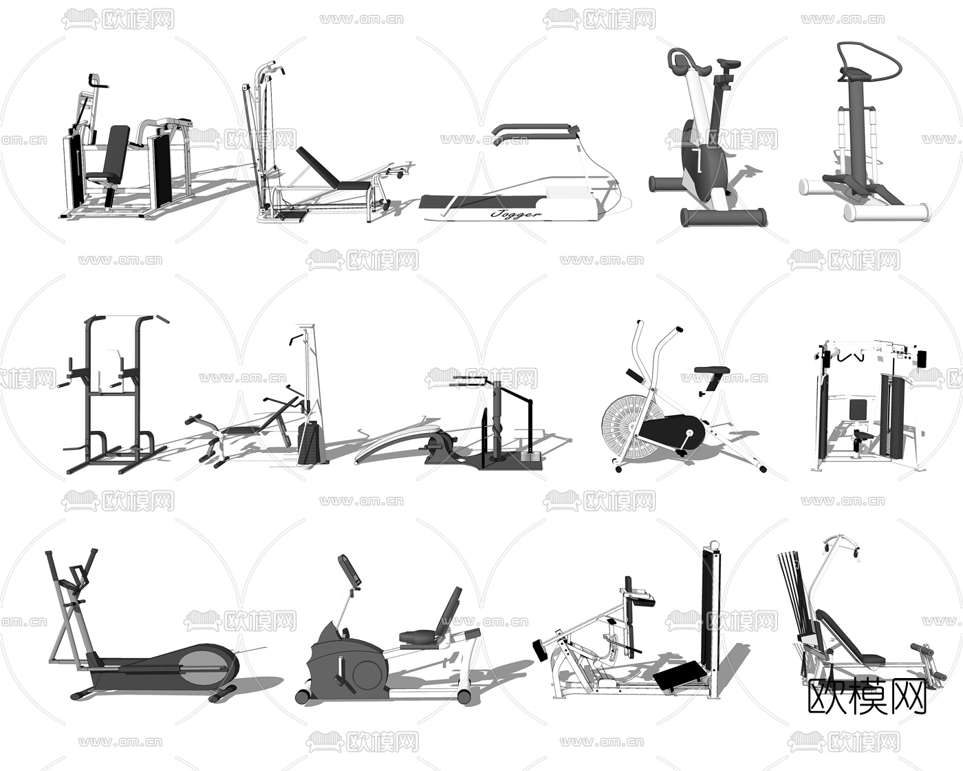 现代跑步机健身器材su模型下载