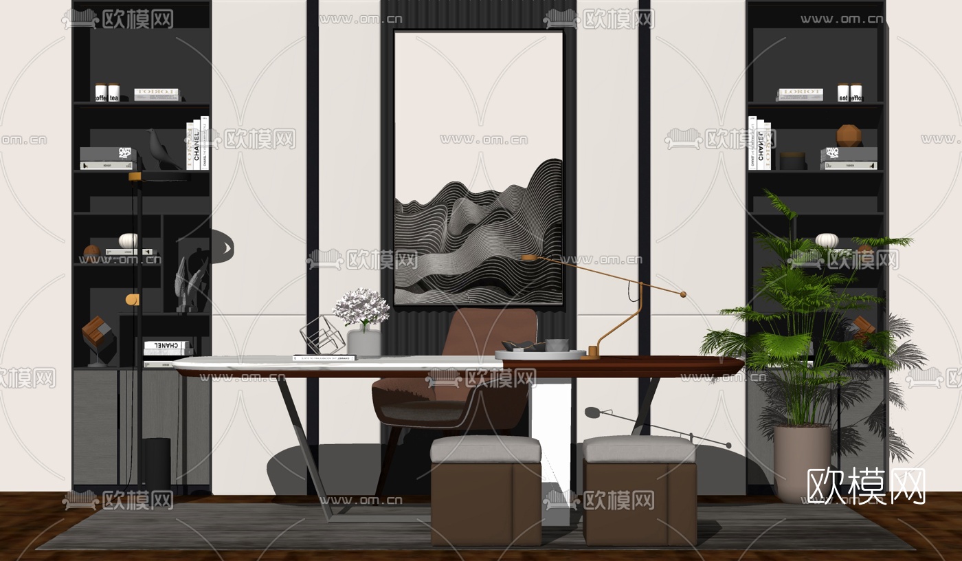 现代轻奢书桌椅su模型下载