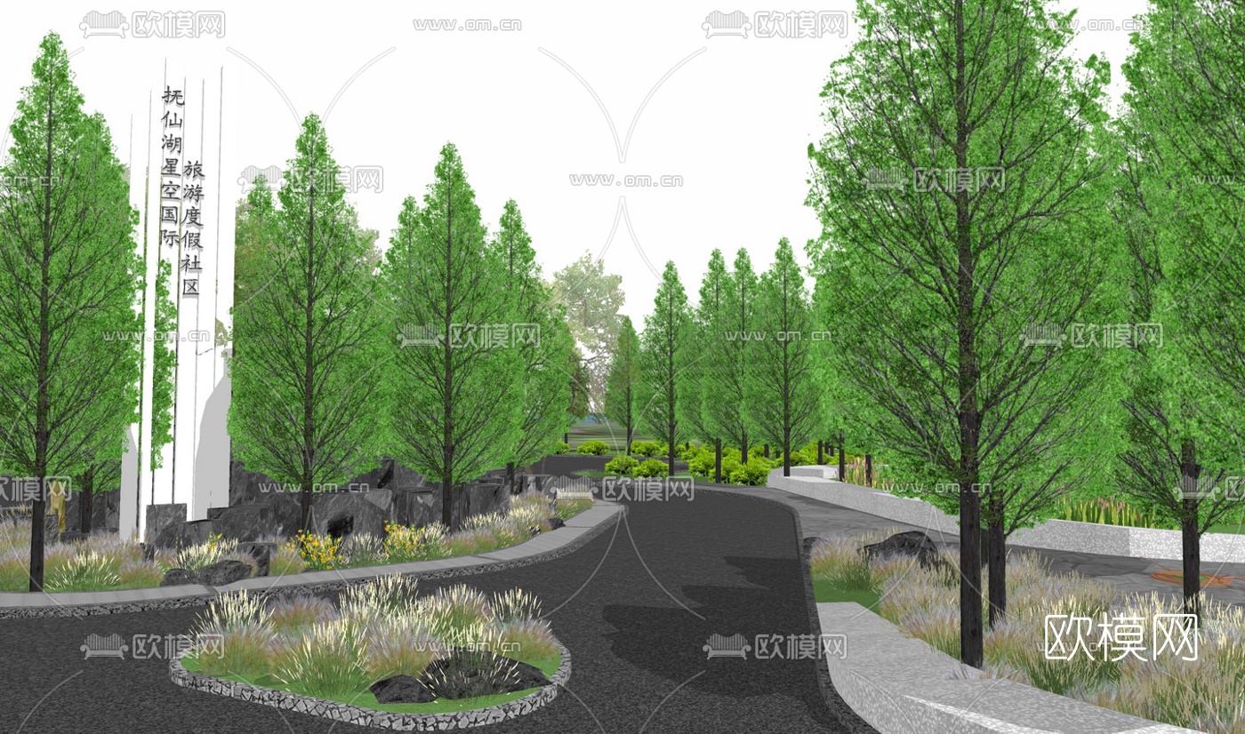 现代旅游度假区景观su模型下载（渲染图6）