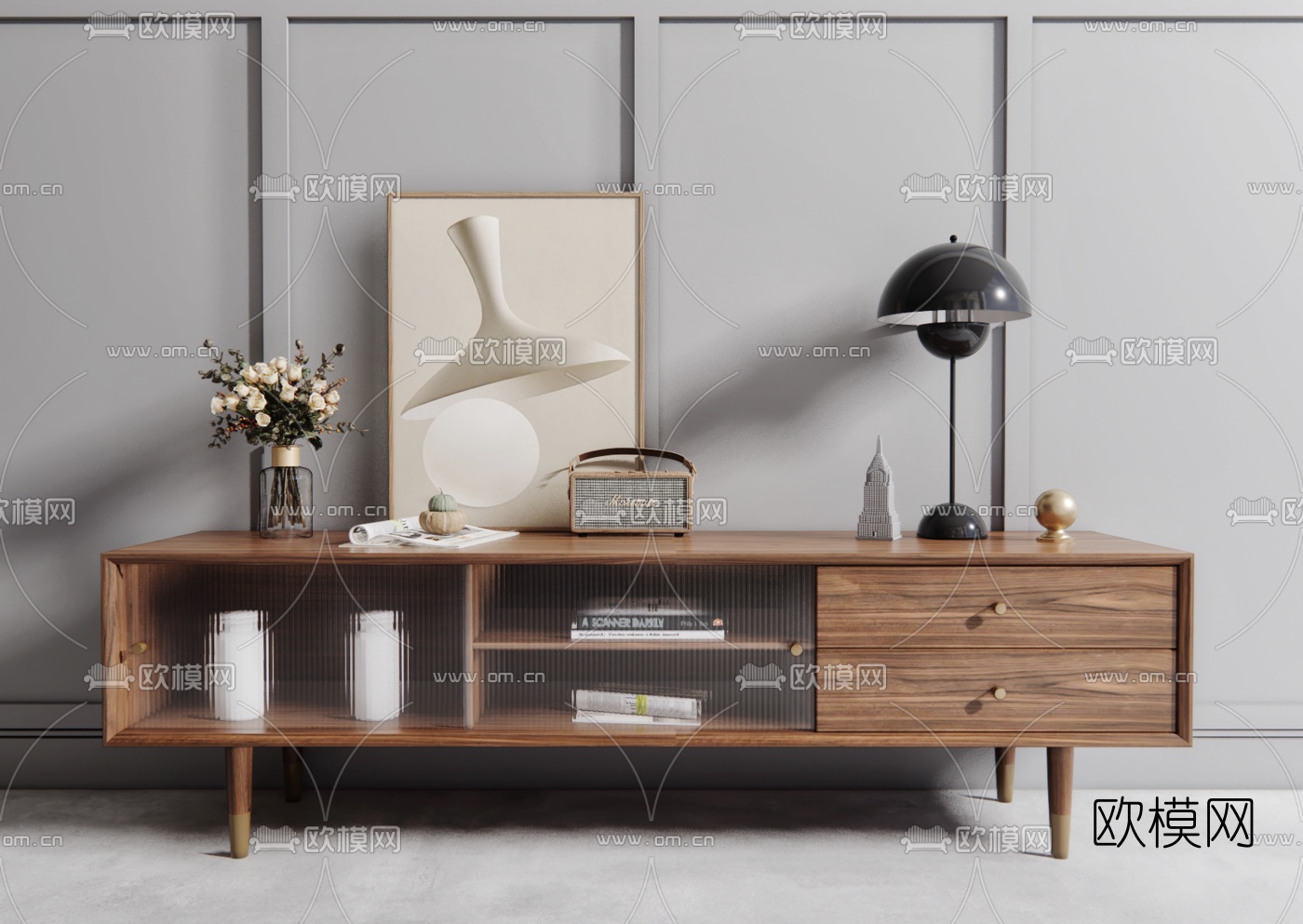 北欧电视柜su模型下载（渲染图1）