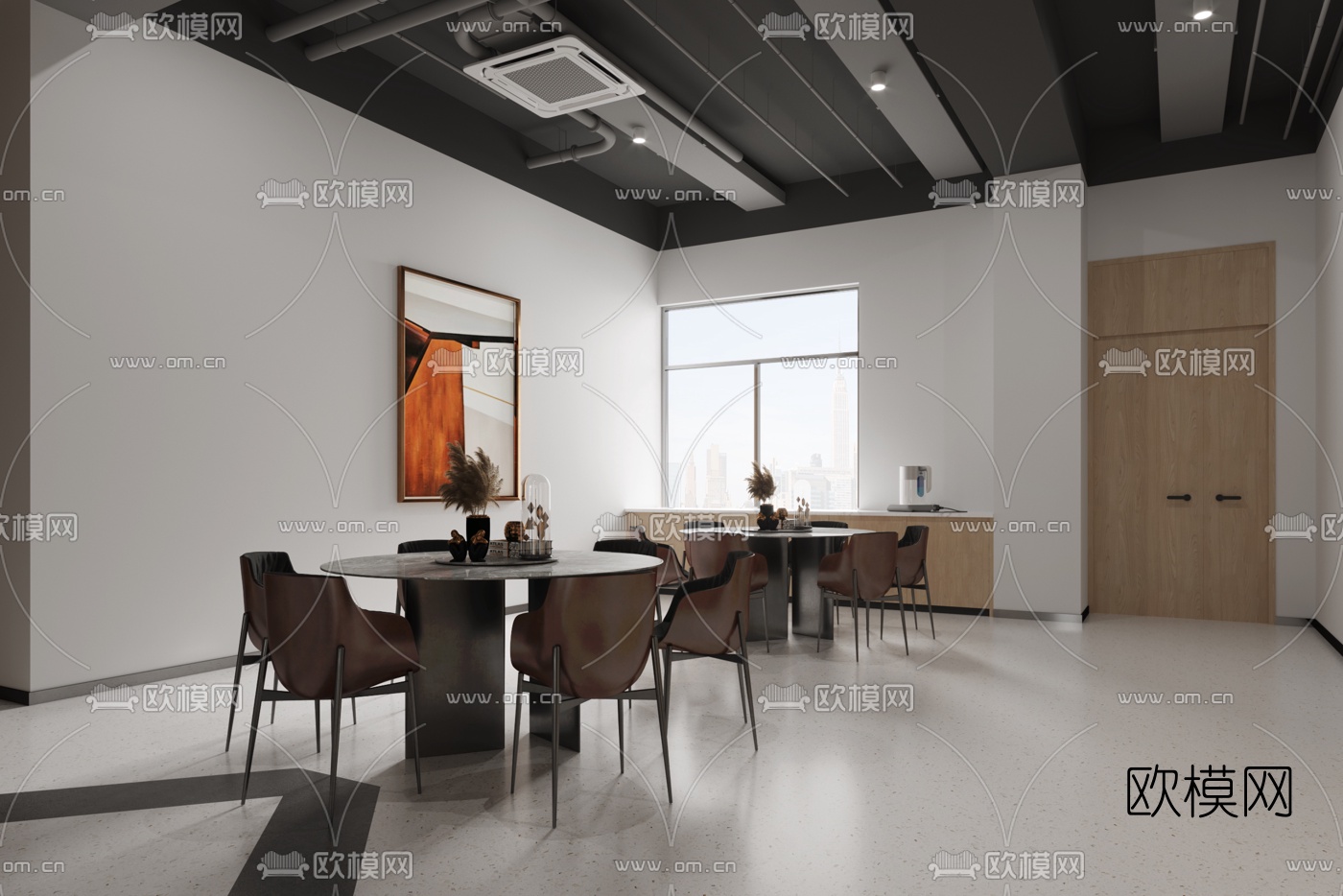 现代敞开式办公区3d模型下载（渲染图3）