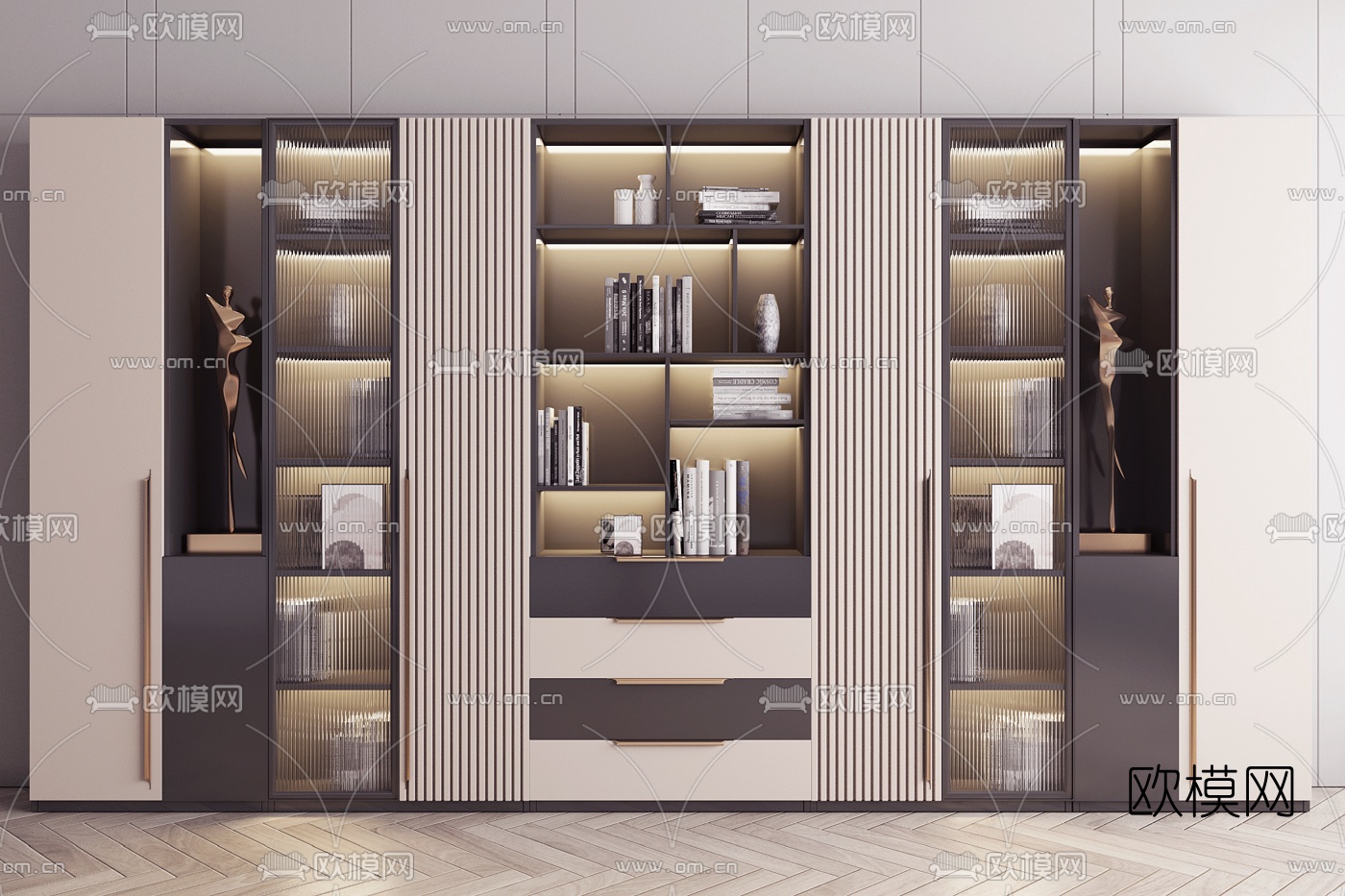 现代轻奢装饰柜书柜3d模型下载