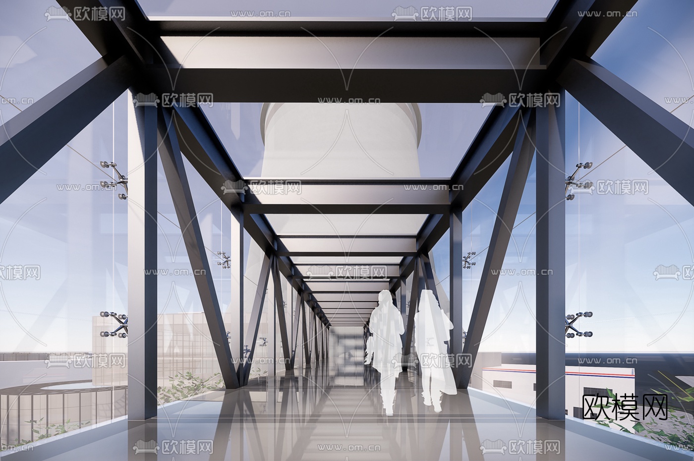 现代空中连廊走道su模型下载（渲染图2）