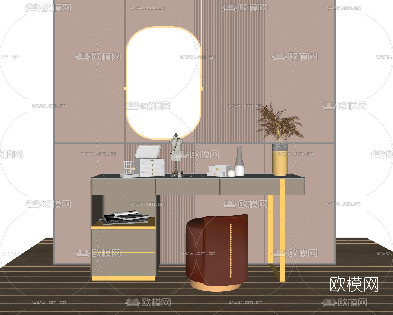 现代轻奢梳妆台su模型下载（渲染图2）