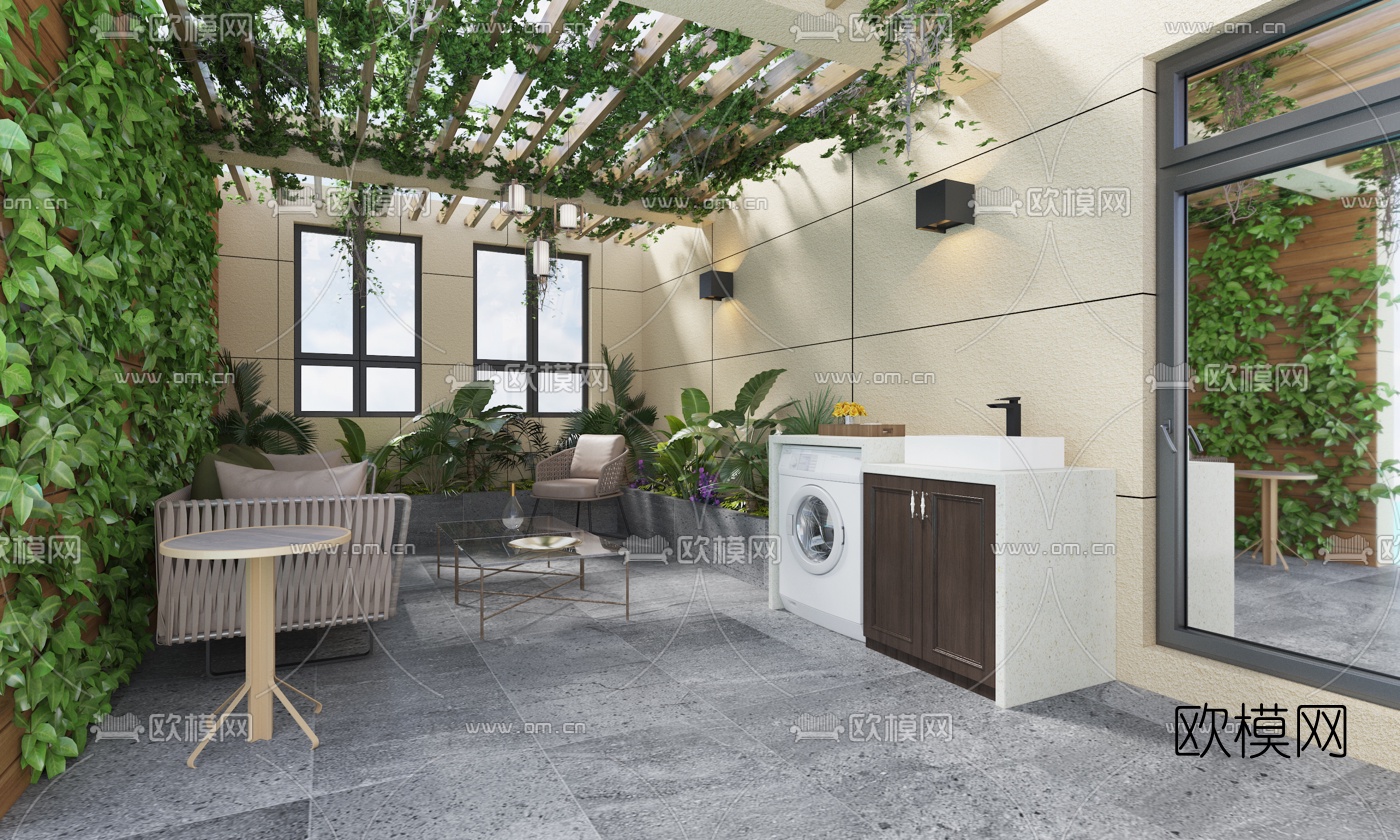 现代休闲露台3d模型下载