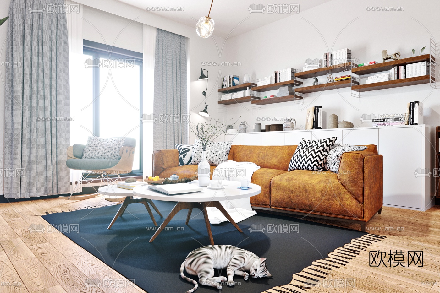 北欧客厅餐厅3d模型下载（渲染图4）
