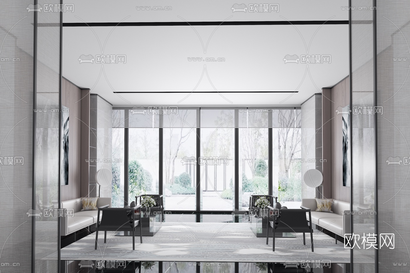 飞视设计 新中式售楼处洽谈区3d模型下载