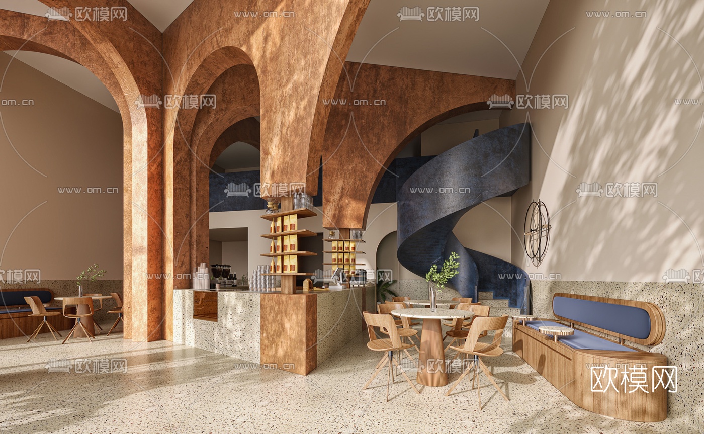 现代侘寂咖啡店3d模型