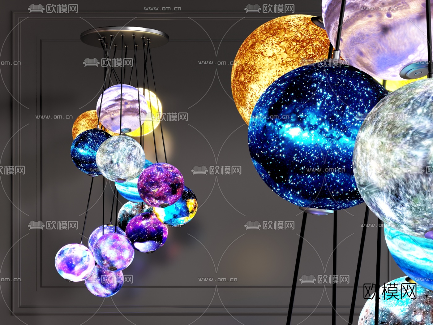 现代圆球星空装饰灯3d模型
