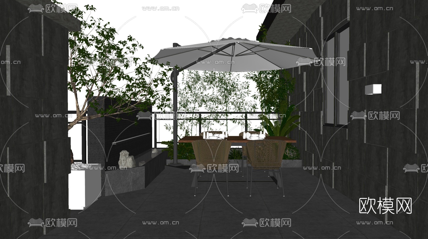 现代露天阳台su模型下载（渲染图2）