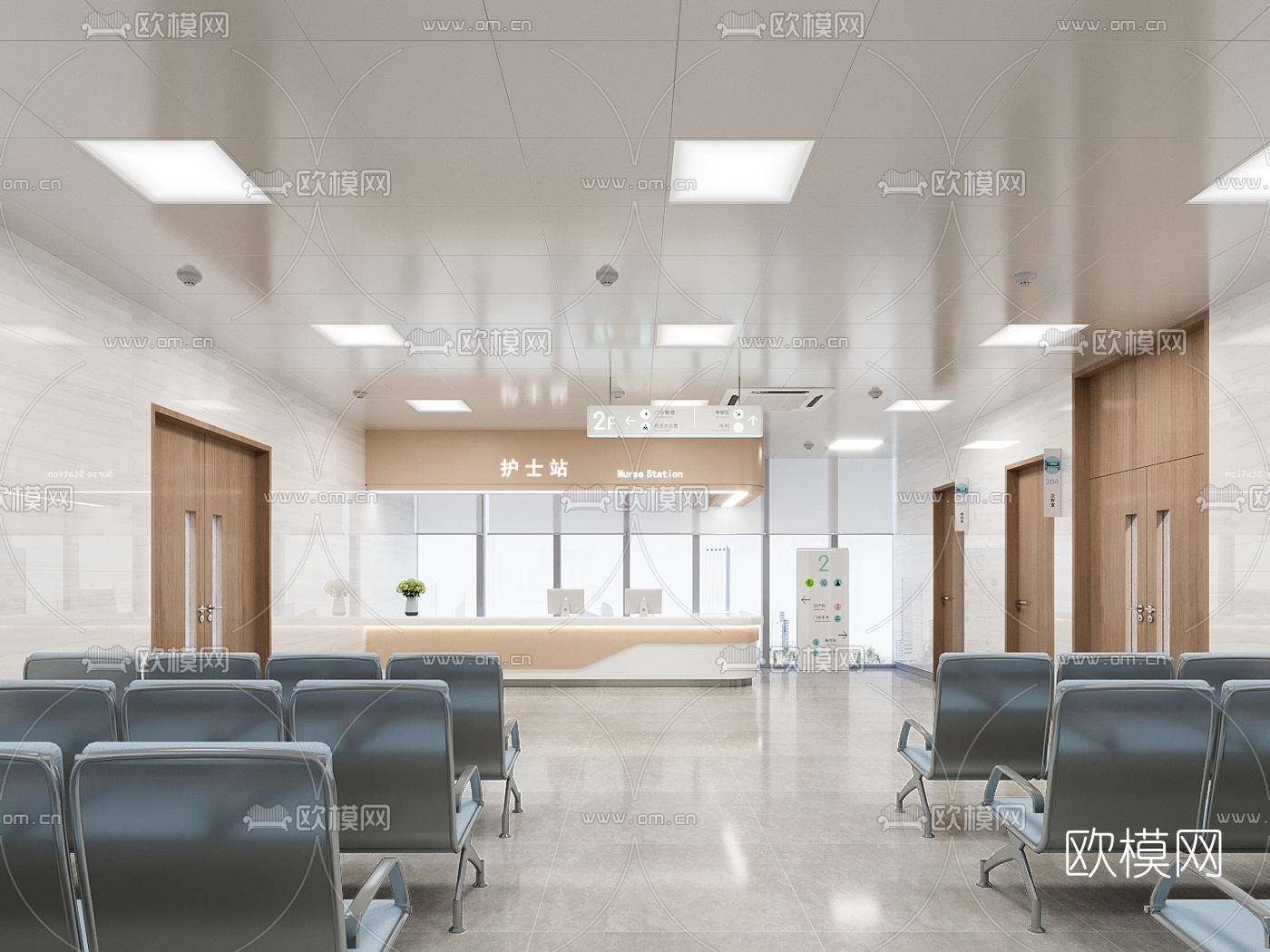 现代医院大堂前台3d模型下载（渲染图3）