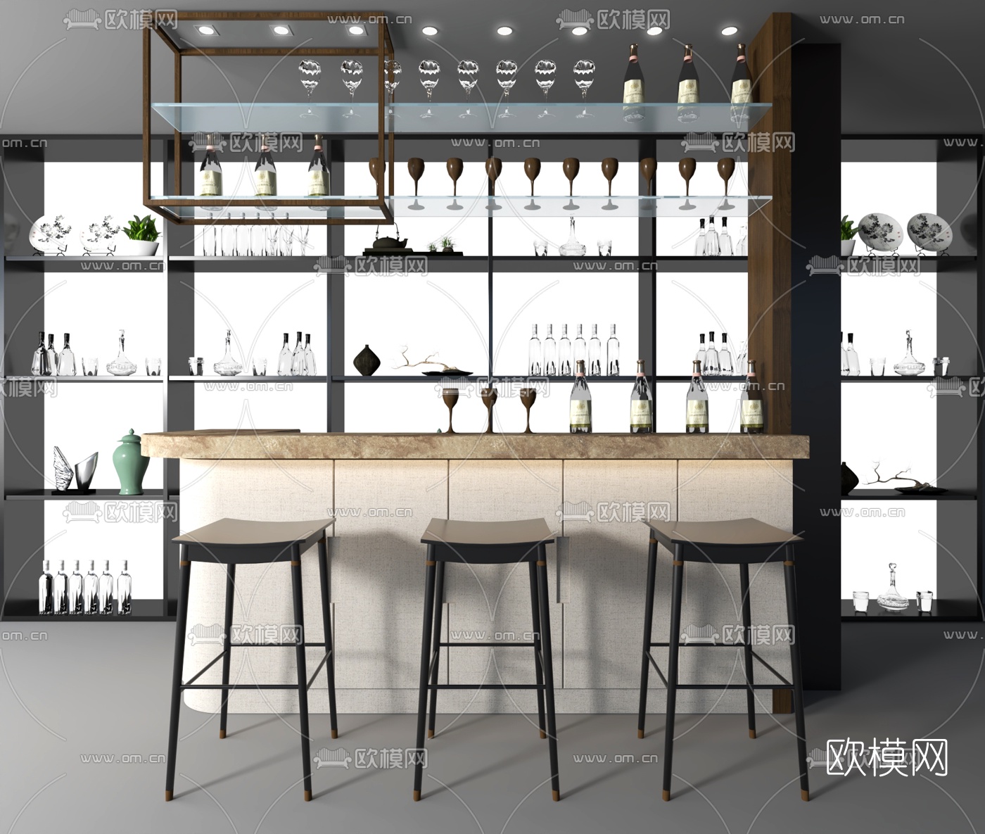 现代大理石吧台su模型下载