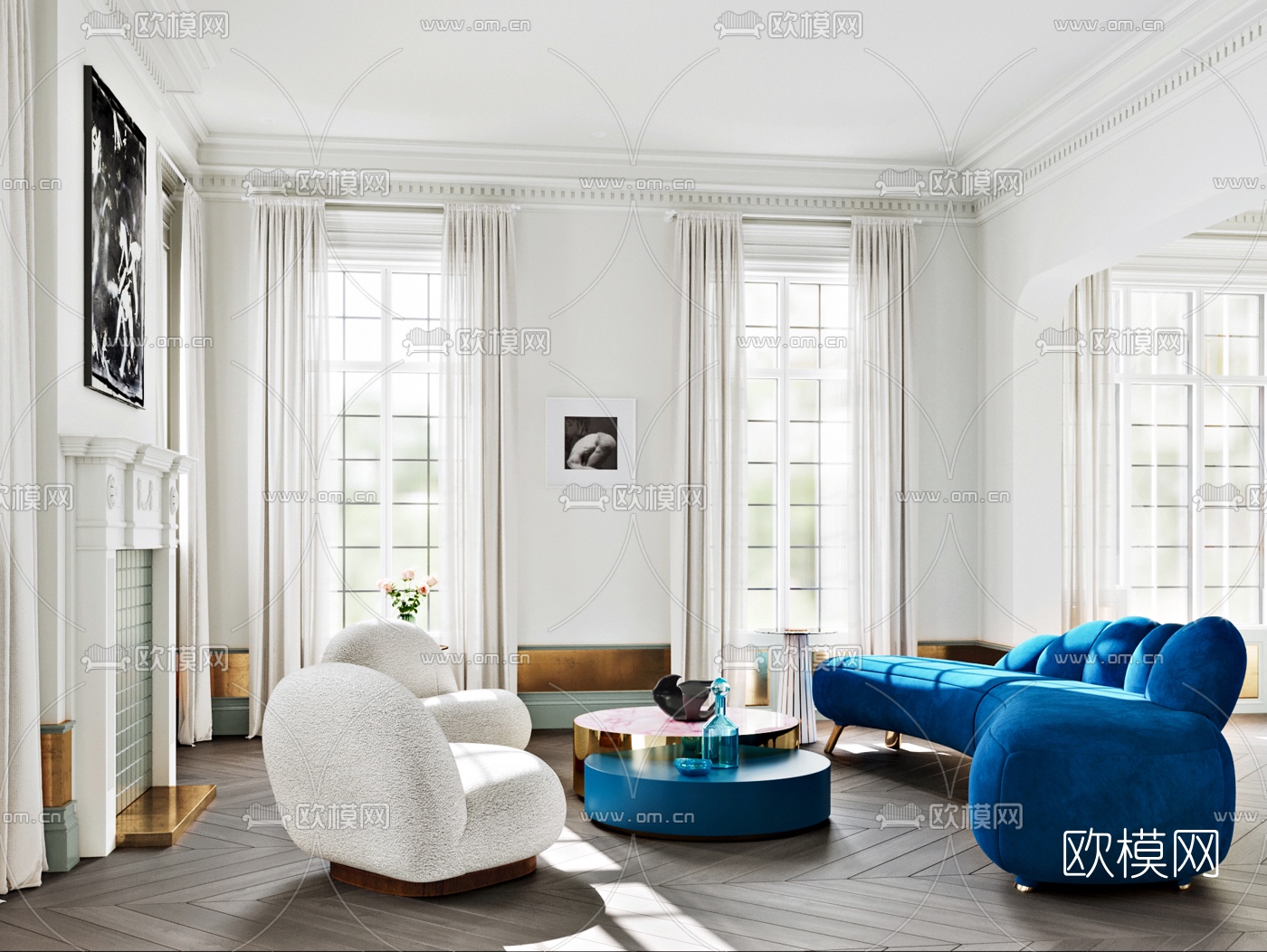 简欧混搭客厅餐厅3d模型下载（渲染图4）