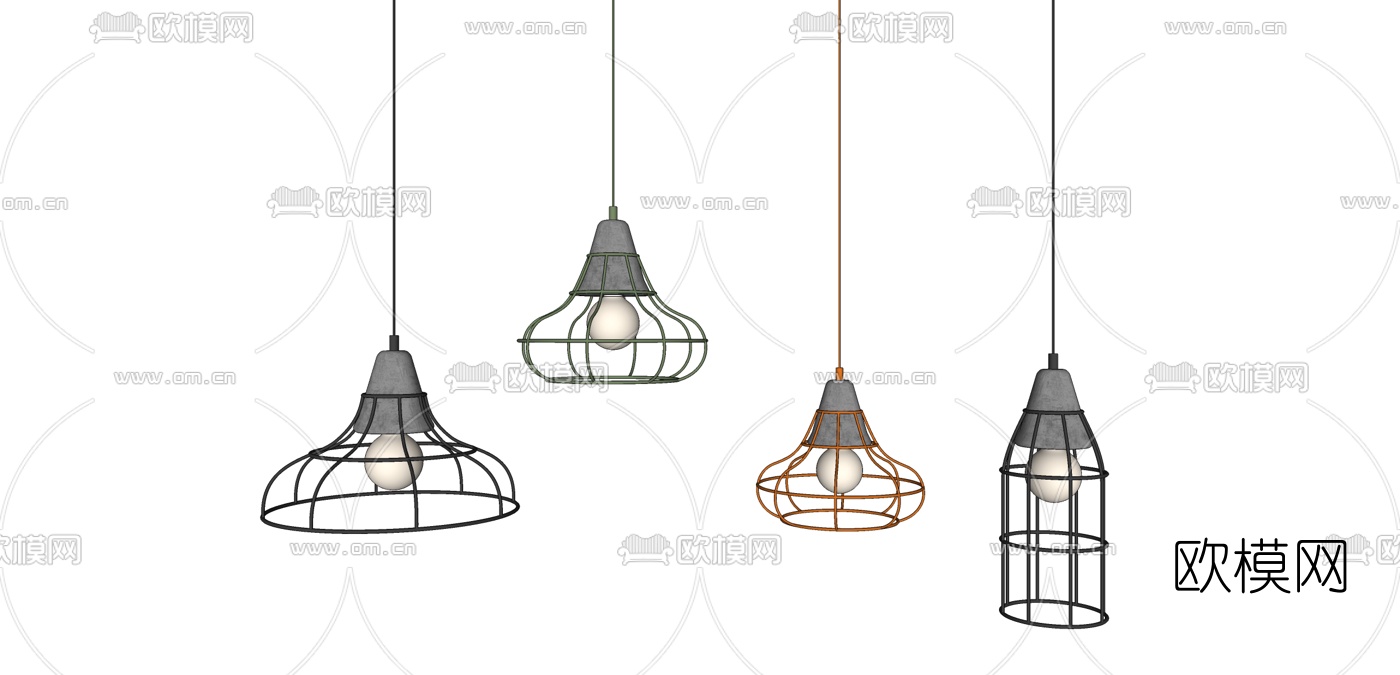 工业风铁艺吊灯su模型下载