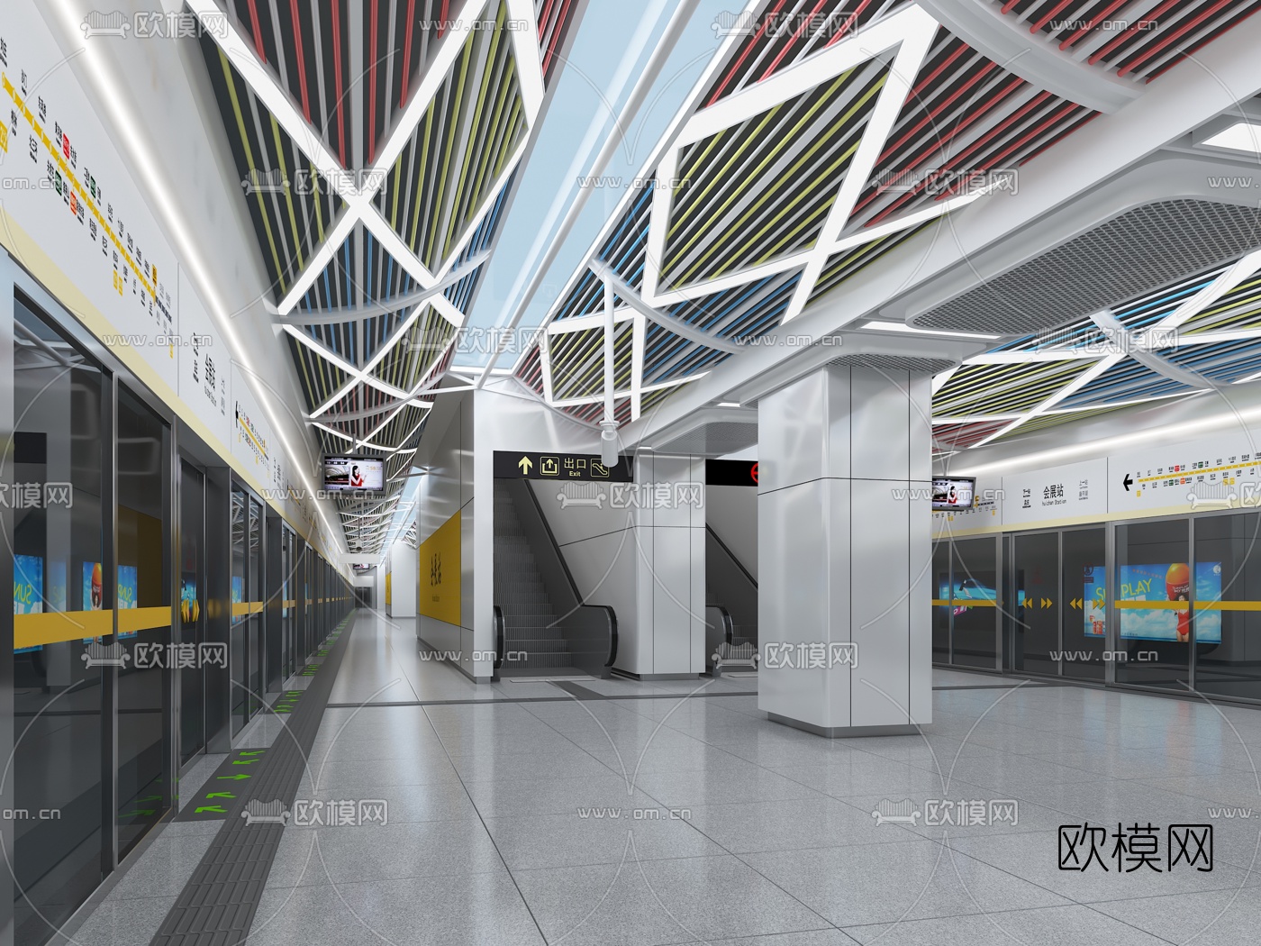 现代地铁站台候车处3d模型下载