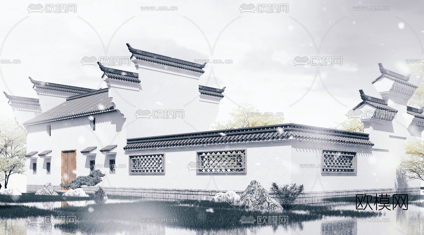 中式古建围墙3d模型