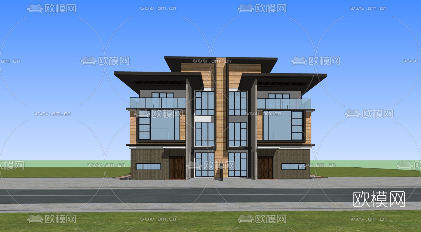 现代独栋别墅su模型下载（渲染图2）