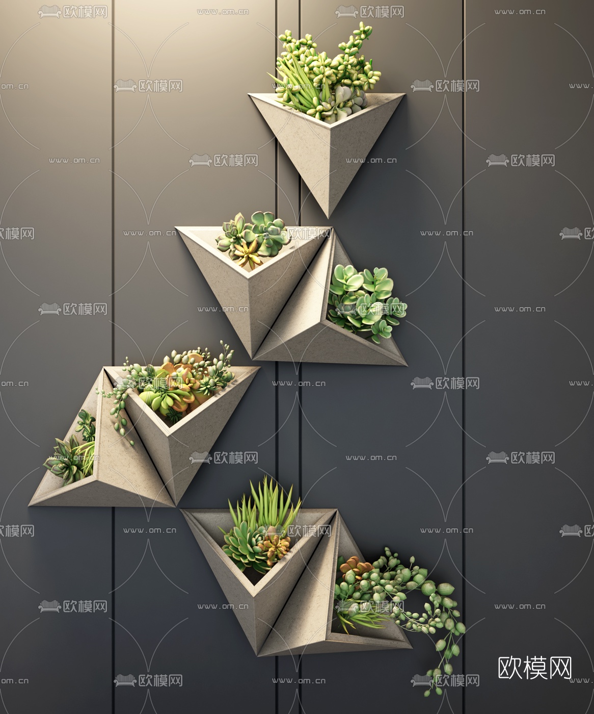 北欧绿植挂壁式盆栽3d模型下载（渲染图1）