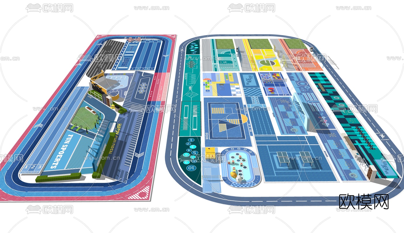 现代运动场地健身器材su模型下载（渲染图4）