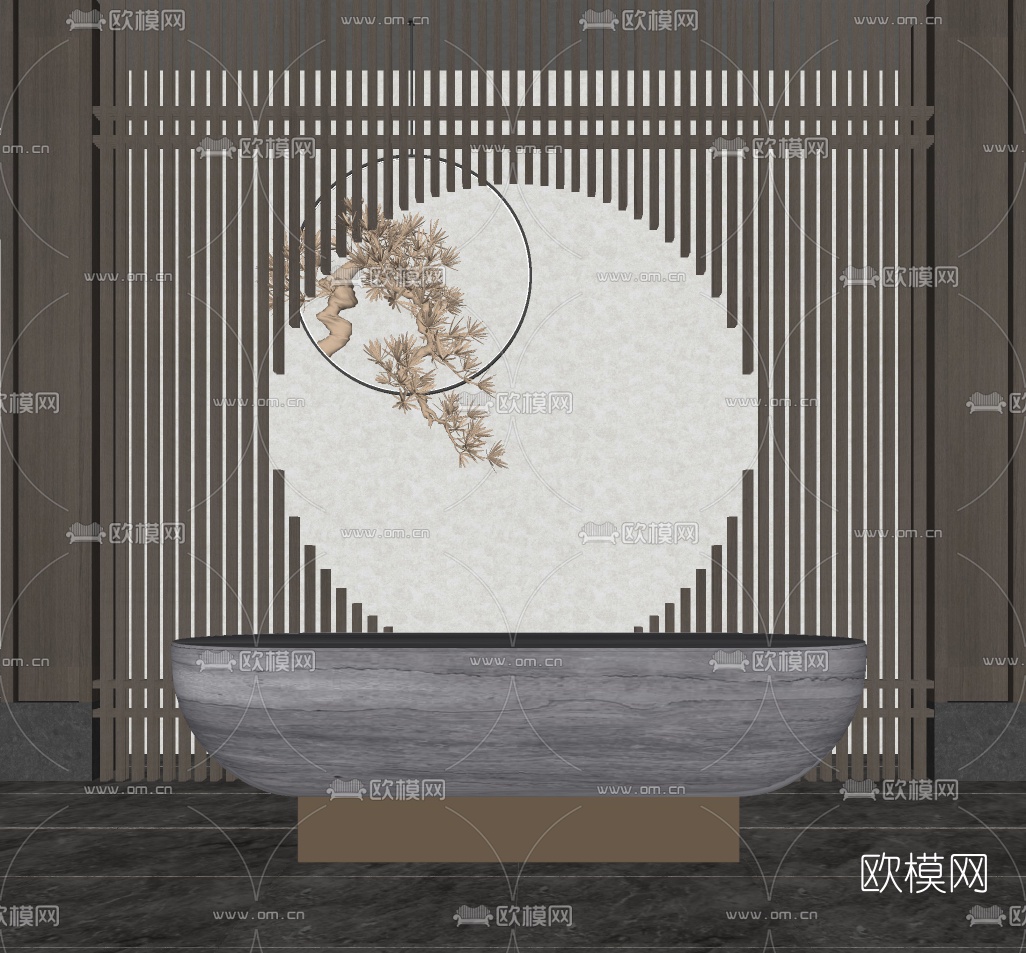 新中式前台接待台su模型下载（渲染图2）