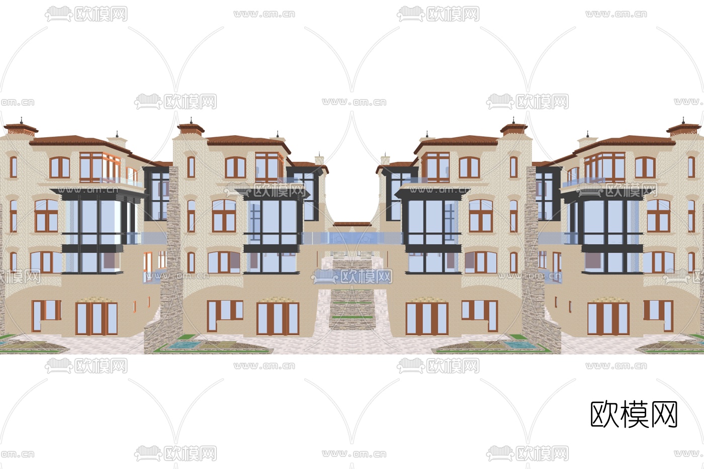 简欧公寓楼外观su模型下载