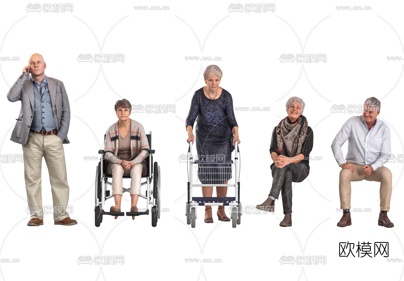 现代老年轮椅人物3d模型下载