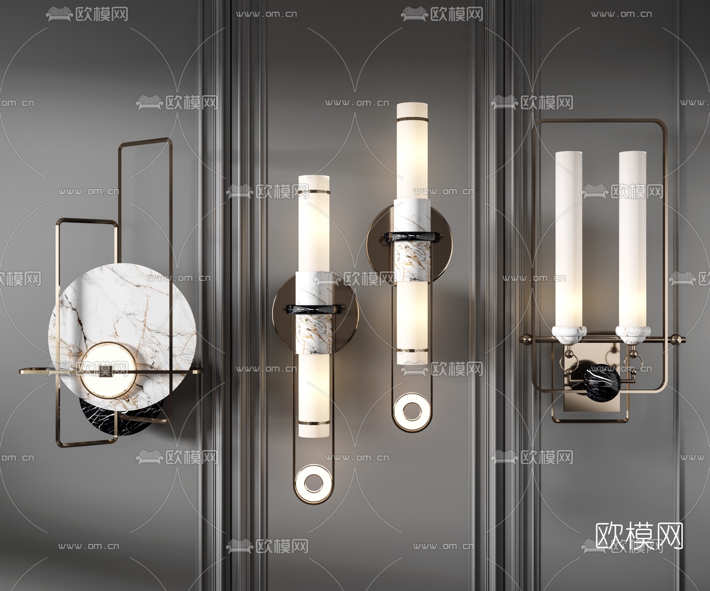 新中式轻奢金属壁灯3d模型下载