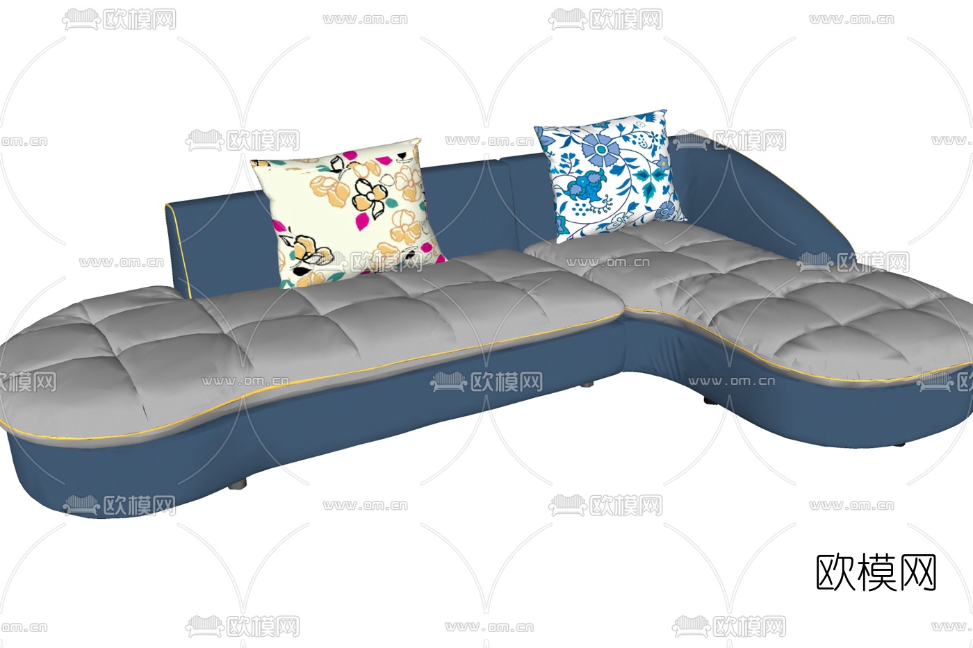 现代布艺转角多人沙发su模型下载