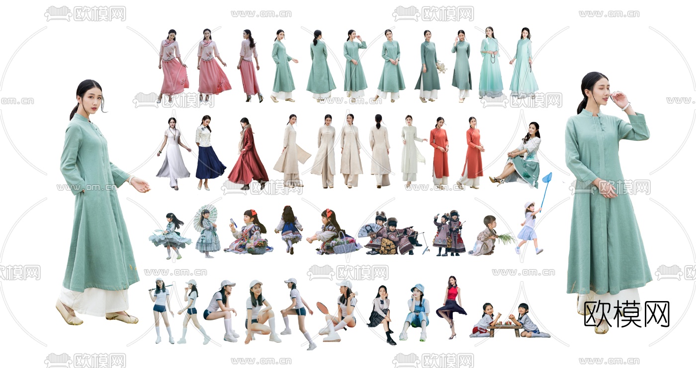 新中式古风人物su模型下载