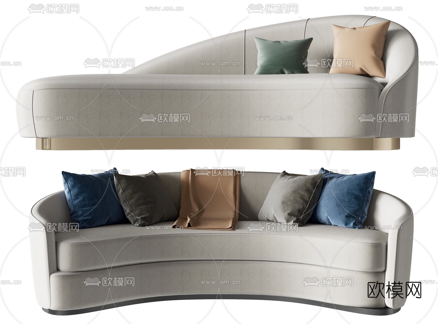 现代布艺弧形沙发3d模型下载