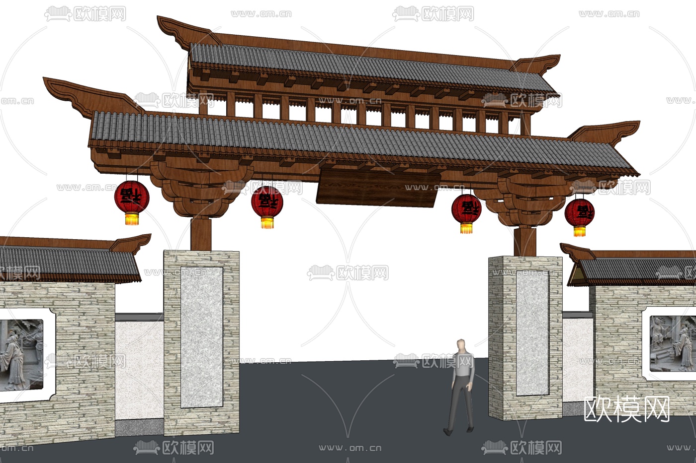中式牌坊门头免费su模型下载