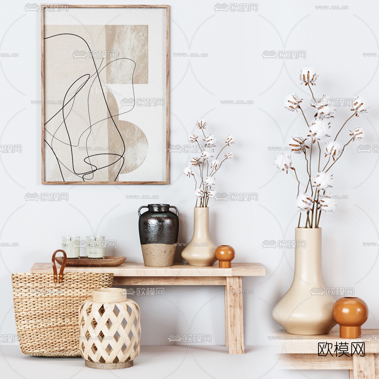 北欧花瓶挂画装饰品3d模型下载（渲染图1）