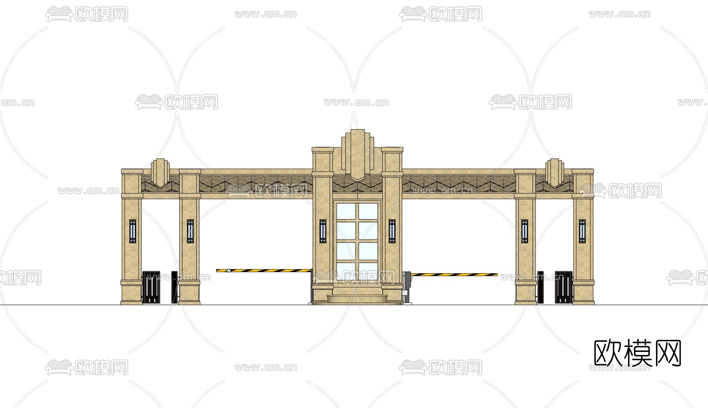 新古典小区入户门免费su模型下载
