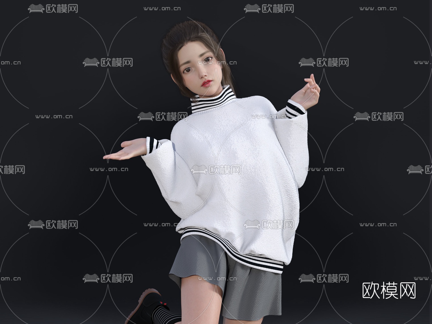 现代小女孩人物3d模型下载（渲染图2）
