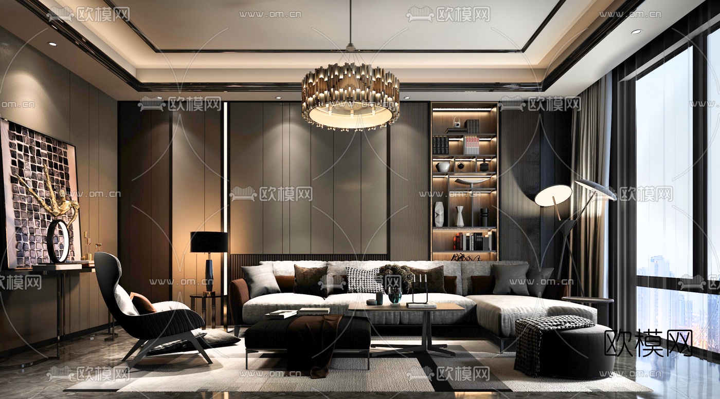 现代轻奢客厅3d模型下载