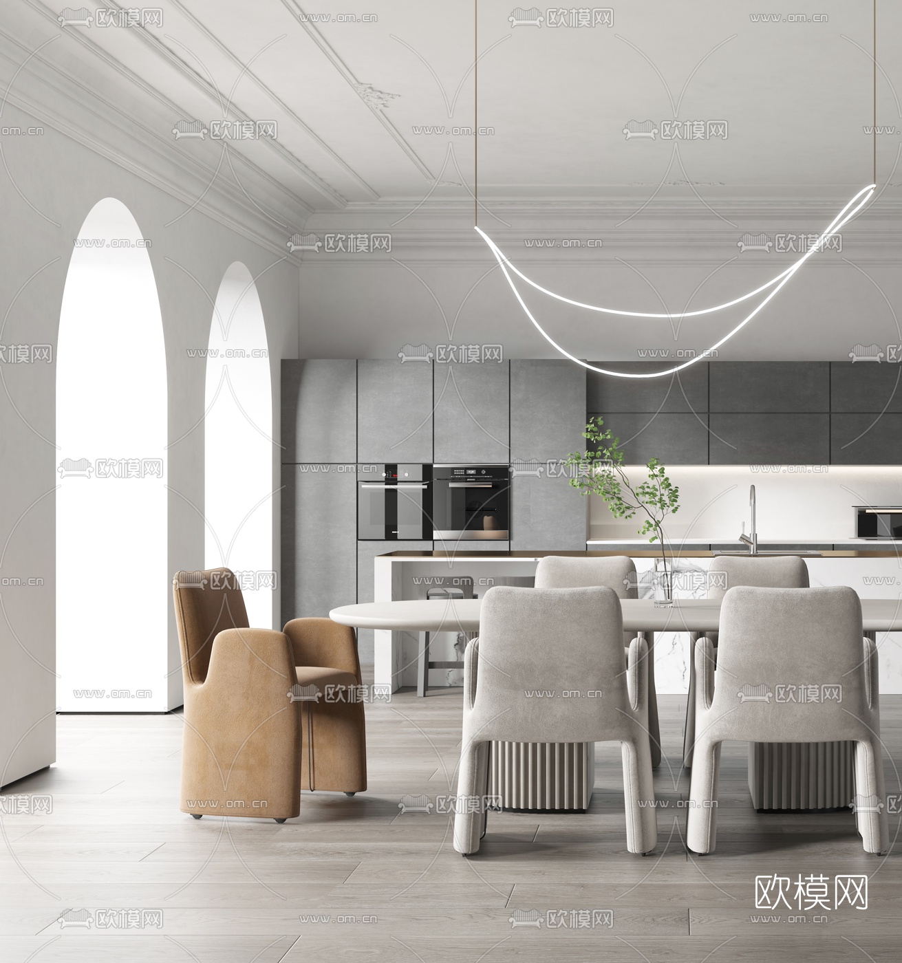 简欧简约厨房餐厅3d模型