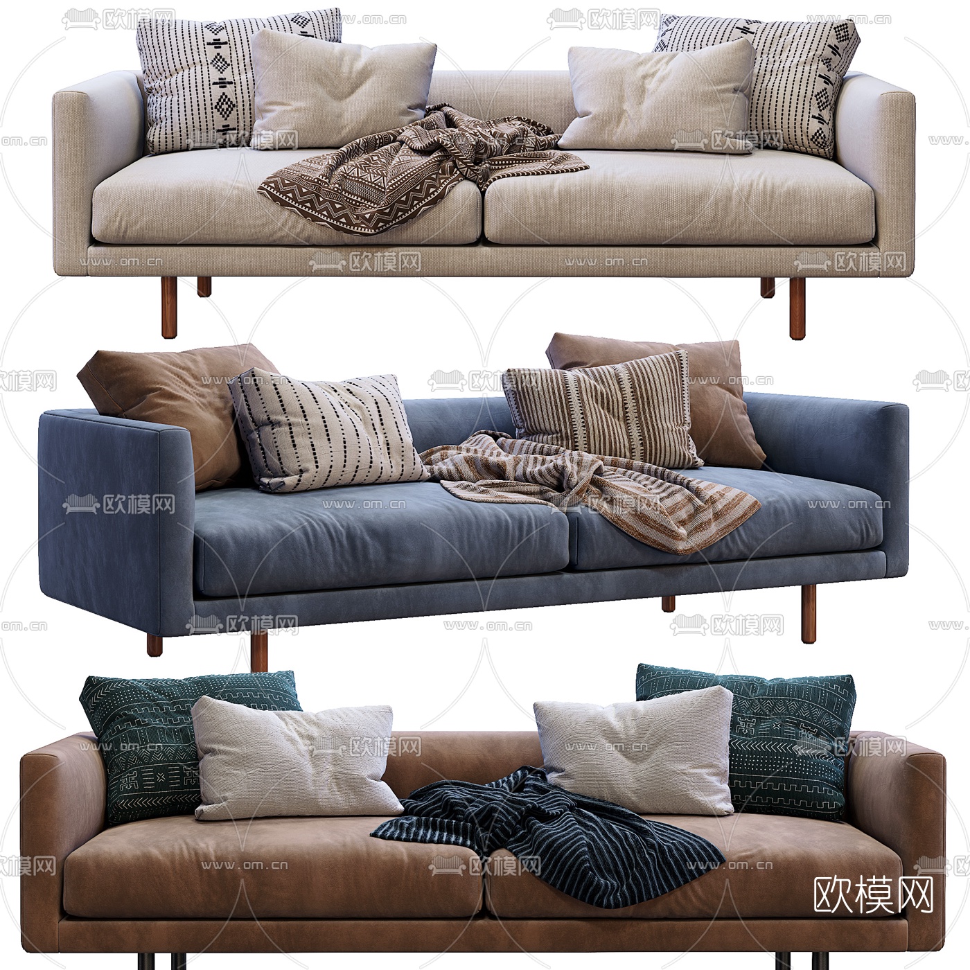 北欧布艺双人沙发3d模型下载（渲染图1）