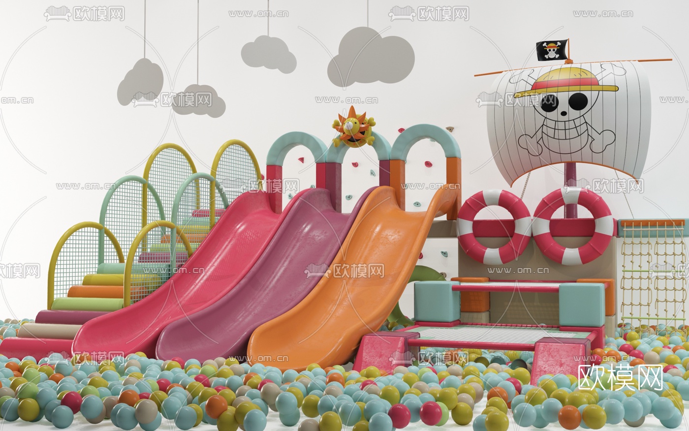 现代儿童滑梯游乐设备3d模型下载
