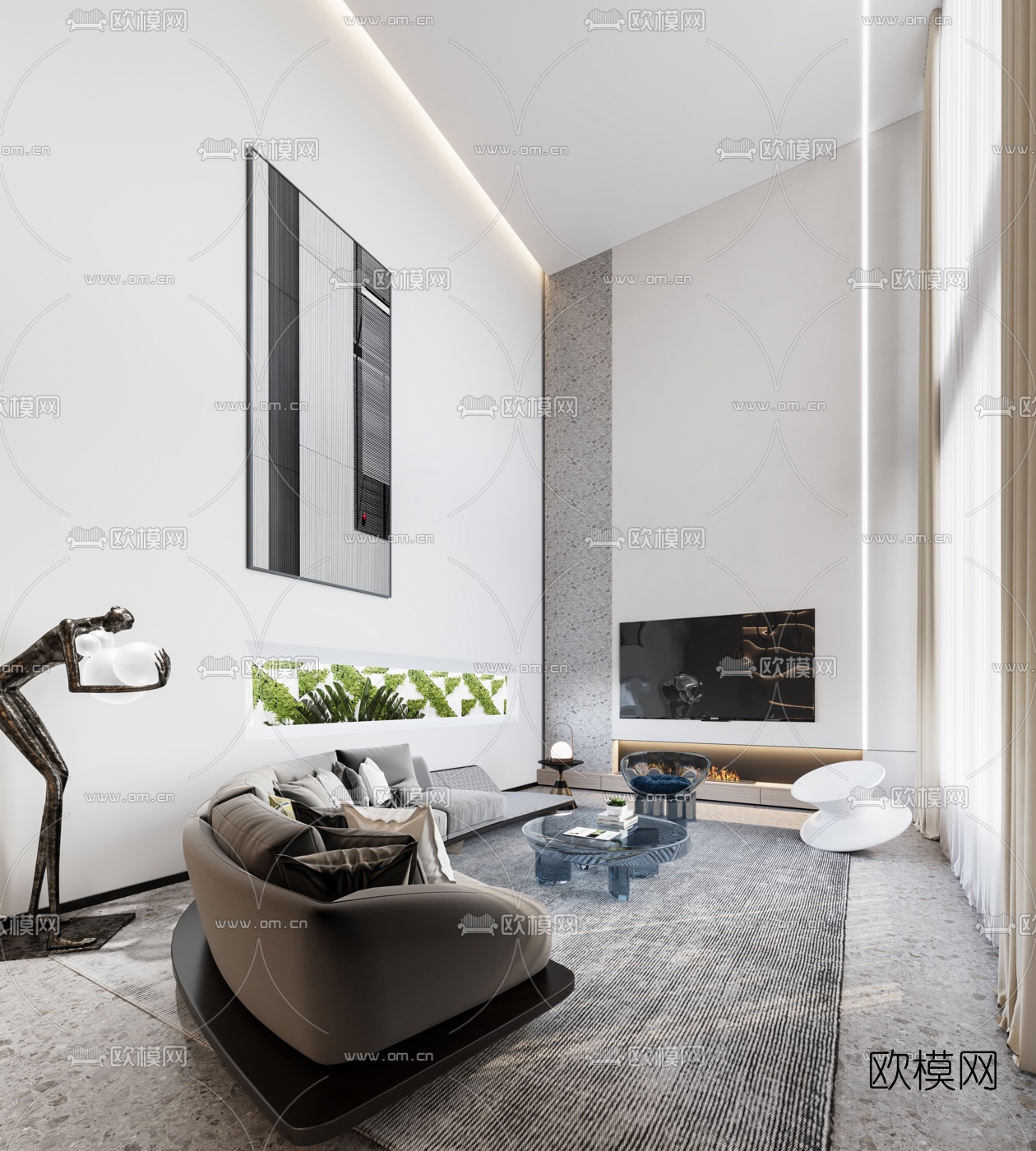 现代别墅客厅餐厅3d模型下载（渲染图4）